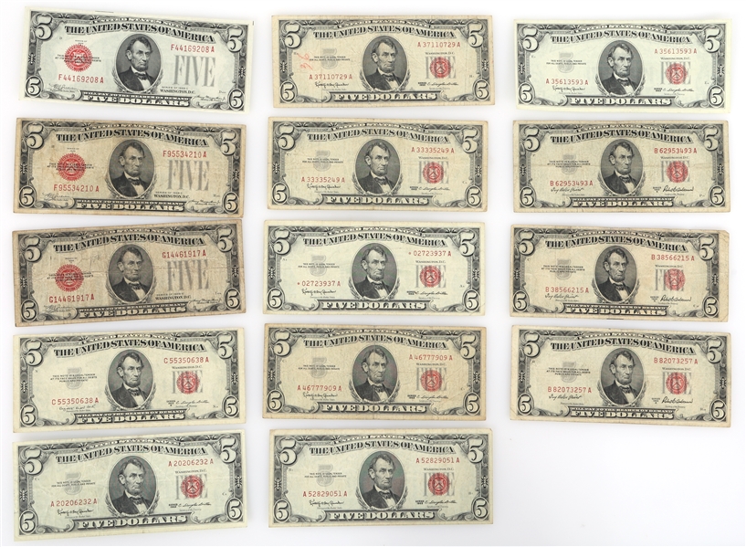 1928-1963 US $5 RED SEAL BANK NOTES