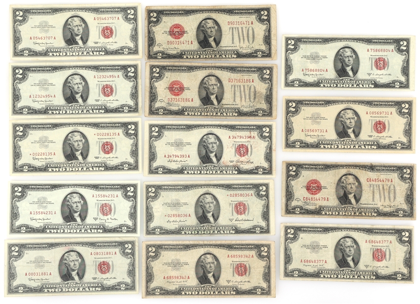 1928-1963 US $2 RED SEAL BANK NOTES 