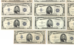 1934-1953 US $5 SILVER CERTIFICATE BANK NOTES
