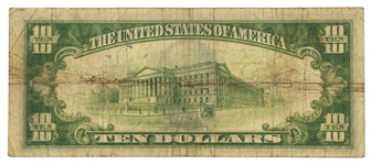 1928 US $10 YELLOW SEAL GOLD CERTIFICATE BANK NOTE