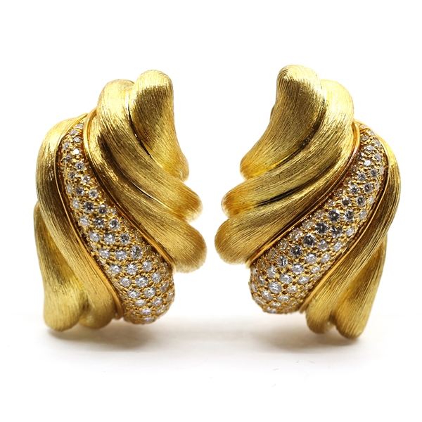 HENRY DUNAY 18K YELLOW GOLD & DIAMOND CLIP-ON EARRINGS
