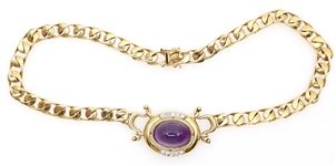 14K YELLOW GOLD CABOCHON AMETHYST & DIAMOND NECKLACE