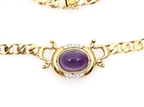 14K YELLOW GOLD CABOCHON AMETHYST & DIAMOND NECKLACE