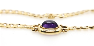 14K YELLOW GOLD CABOCHON AMETHYST & DIAMOND NECKLACE