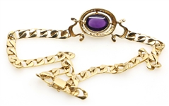 14K YELLOW GOLD CABOCHON AMETHYST & DIAMOND NECKLACE