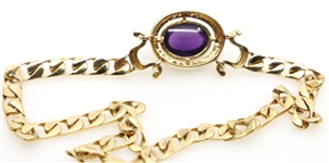 14K YELLOW GOLD CABOCHON AMETHYST & DIAMOND NECKLACE