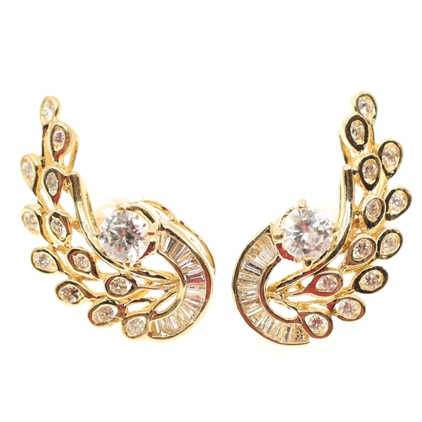 14K YELLOW GOLD DIAMOND & CUBIC ZIRCONIA EARRINGS