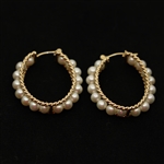 14K YELLOW GOLD PEARL & TEXTURED GOLD EARRINGS