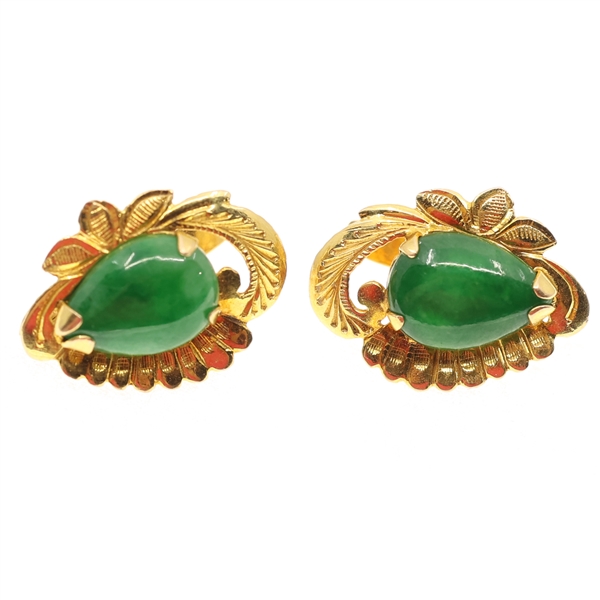 14K YELLOW GOLD JADE EARRINGS