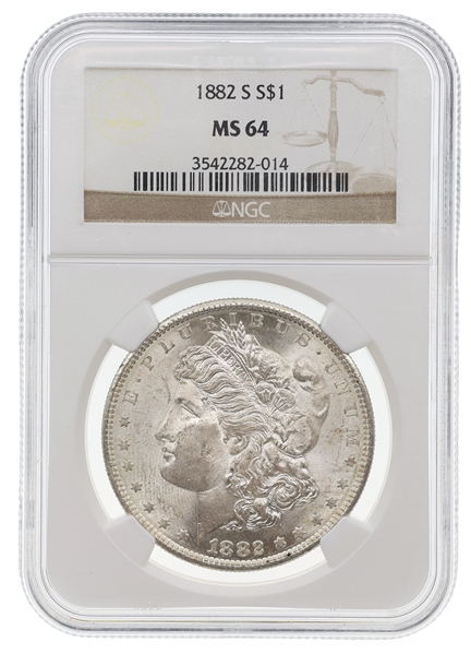 1882-S US SILVER MORGAN DOLLAR COIN NGC MS64