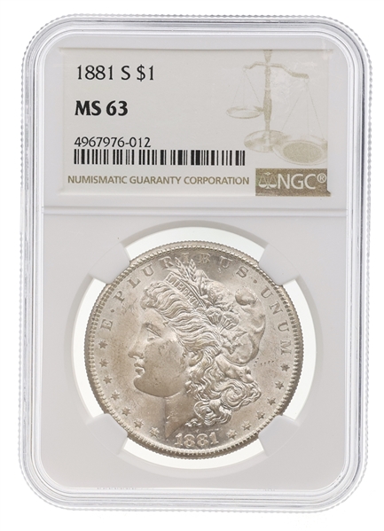 1881 US SILVER MORGAN DOLLAR COIN NGC MS 63