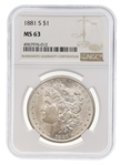 1881 US SILVER MORGAN DOLLAR COIN NGC MS 63