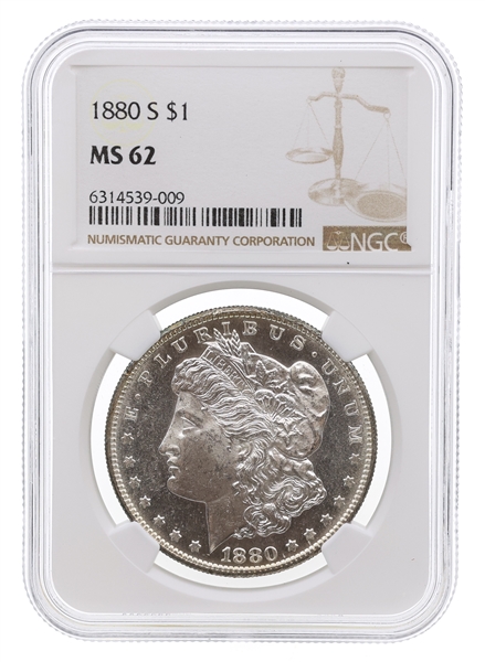 1880-S US SILVER MORGAN DOLLAR COIN NGC MS62