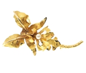18K YELLOW GOLD FLORAL SEED PEARL BROOCH