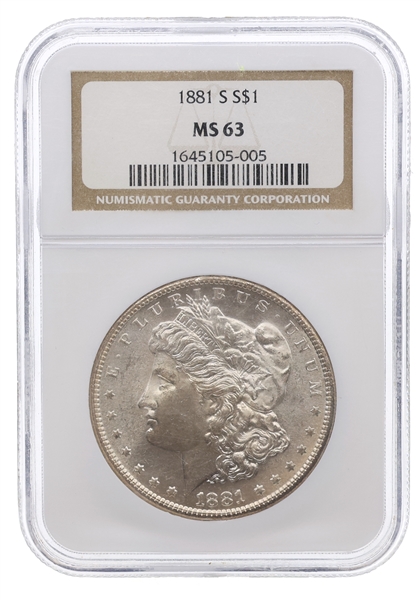 1881-S US SILVER MORGAN DOLLAR COIN NGC MS63