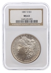 1881-S US SILVER MORGAN DOLLAR COIN NGC MS63