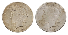 1924-S & 1935-P US SILVER PEACE DOLLAR COINS
