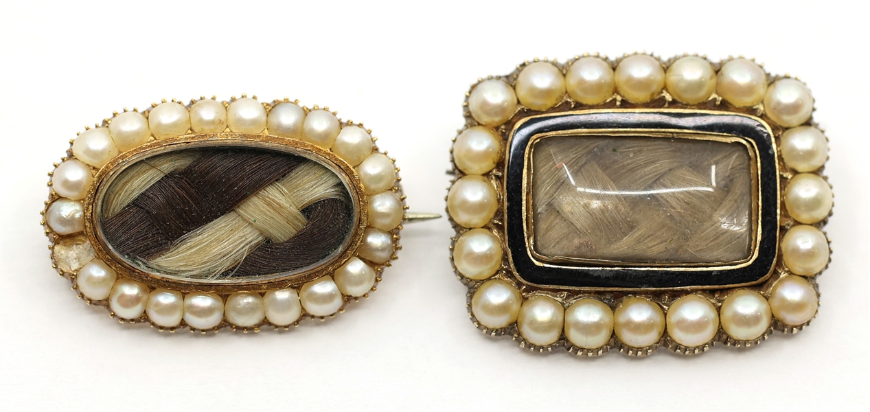 14K YELLOW GOLD VICTORIAN MOURNING BROOCHES