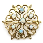 14K YELLOW GOLD MOONSTONE & SEED PEARL BROOCH