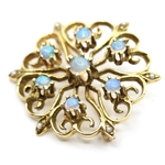 14K YELLOW GOLD MOONSTONE & SEED PEARL BROOCH