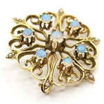 14K YELLOW GOLD MOONSTONE & SEED PEARL BROOCH