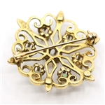 14K YELLOW GOLD MOONSTONE & SEED PEARL BROOCH