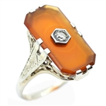 18K WHITE GOLD CARNELIAN & DIAMOND FASHION RING