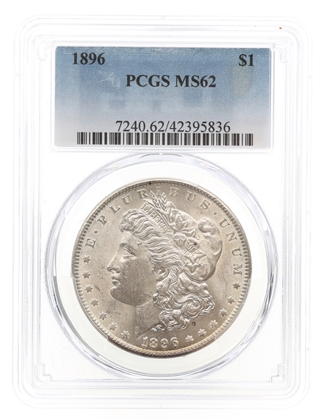 1896 US SILVER MORGAN DOLLAR COIN PCGS MS62