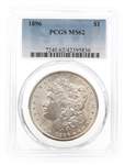 1896 US SILVER MORGAN DOLLAR COIN PCGS MS62
