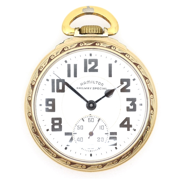 MENS HAMILTON WATCH CO. GOLD FILLED CASE POCKET WATCH