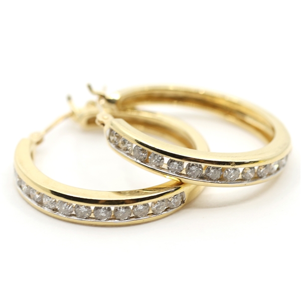 14K YELLOW GOLD 0.78 CTW DIAMOND HOOP EARRINGS