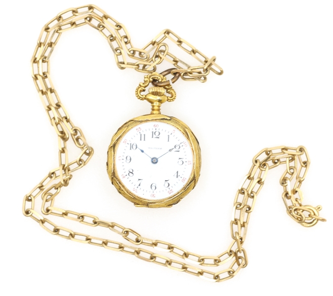 LADIES WALTHAM 14K GOLD CASE POCKET WATCH 