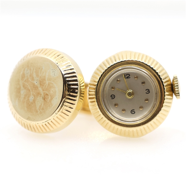 14K YELLOW GOLD CUFFLINKS WITH WATCH
