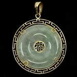 14K YELLOW GOLD JADE BI DISC PENDANT
