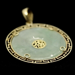 14K YELLOW GOLD JADE BI DISC PENDANT