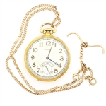 MENS WALTHAM 14K YELLOW GOLD POCKET WATCH WITH FOB 