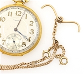 MEN'S WALTHAM 14K YELLOW GOLD POCKET WATCH WITH FOB 