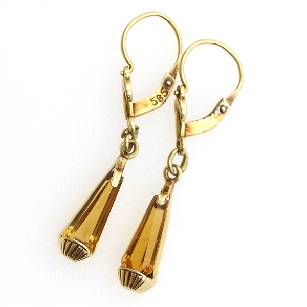 14K YELLOW GOLD CITRINE DROP EARRINGS