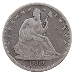 1862-P US SILVER SEATED LIBERTY 50C HALF DOLLAR COIN