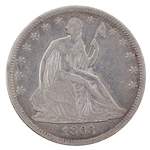 1863-P US SILVER SEATED LIBERTY 50C HALF DOLLAR COIN