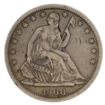 1868-S US SILVER SEATED LIBERTY 50C HALF DOLLAR COIN