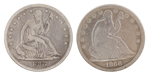 1866 & 1867 US SILVER SEATED LIBERTY HALF DOLLAR COINS