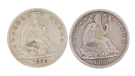 1866-S US SILVER SEATED LIBERTY 50C HALF DOLLAR COINS