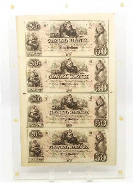 1800s $50 NEW ORLEANS CANAL BANK UNCUT SHEET 