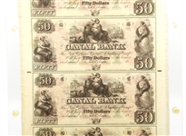 1800's $50 NEW ORLEANS CANAL BANK UNCUT SHEET 
