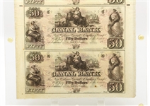 1800's $50 NEW ORLEANS CANAL BANK UNCUT SHEET 