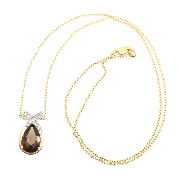 14K YELLOW GOLD SMOKEY TOPAZ PENDANT WITH CHAIN