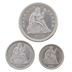 US SILVER SEATED LIBERTY COINS - 5C, 10C, & 25C