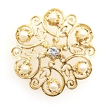 14K YELLOW GOLD DIAMOND & SEED PEARL BROOCH