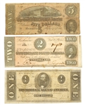 1864 CONFEDERATE OBSOLETE BANK NOTES - $1, $2, $5